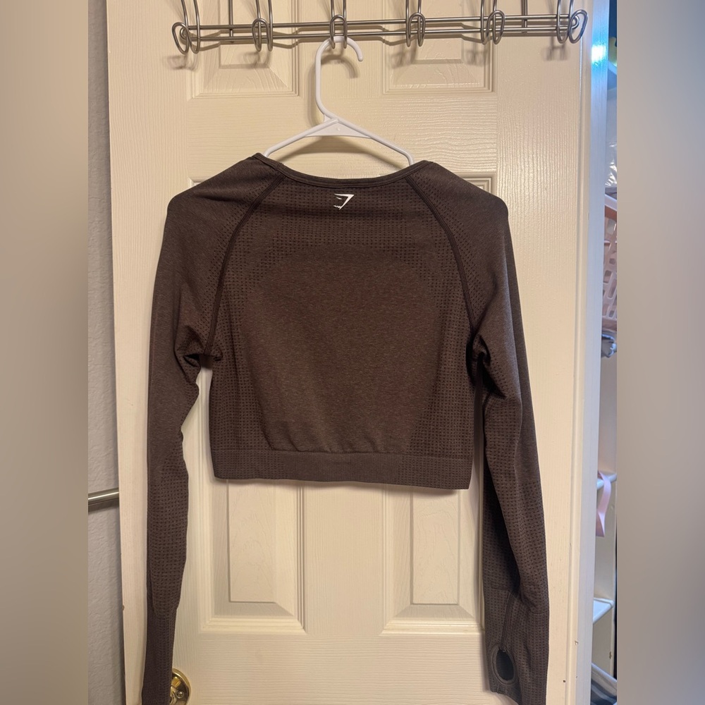 Gymshark Dark Brown Long Sleeve Crop Top - Picture 3 of 4